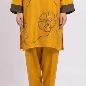 Mustard Crepe Suit with Cutdana Embroidery 4