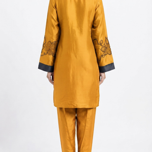 Mustard Crepe Suit with Cutdana Embroidery 5