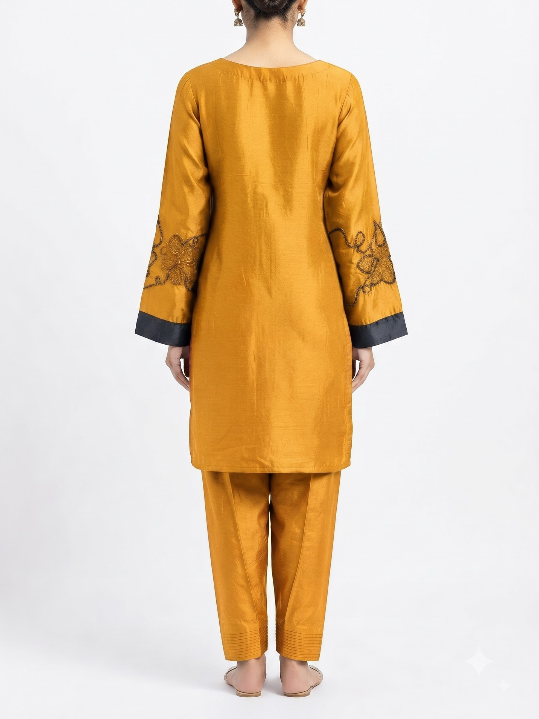 Mustard Crepe Suit with Cutdana Embroidery 5