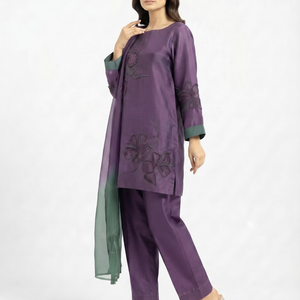 Purple Crepe Suit with Cutdana Embroidery 1