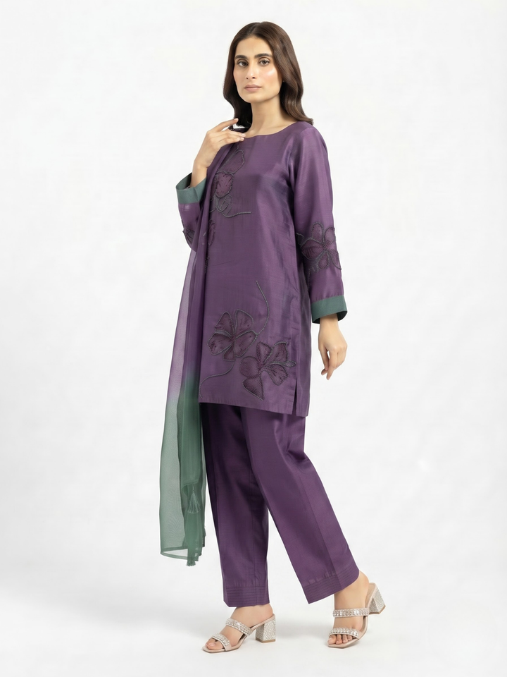 Purple Crepe Suit with Cutdana Embroidery 1