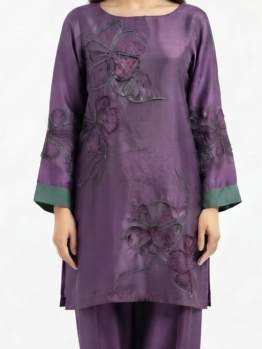 Purple Crepe Suit with Cutdana Embroidery 2
