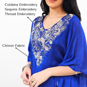 Blue Chinon Indowestern Kaaftan and Bottom with Cutdana,Sequins and Thread Work