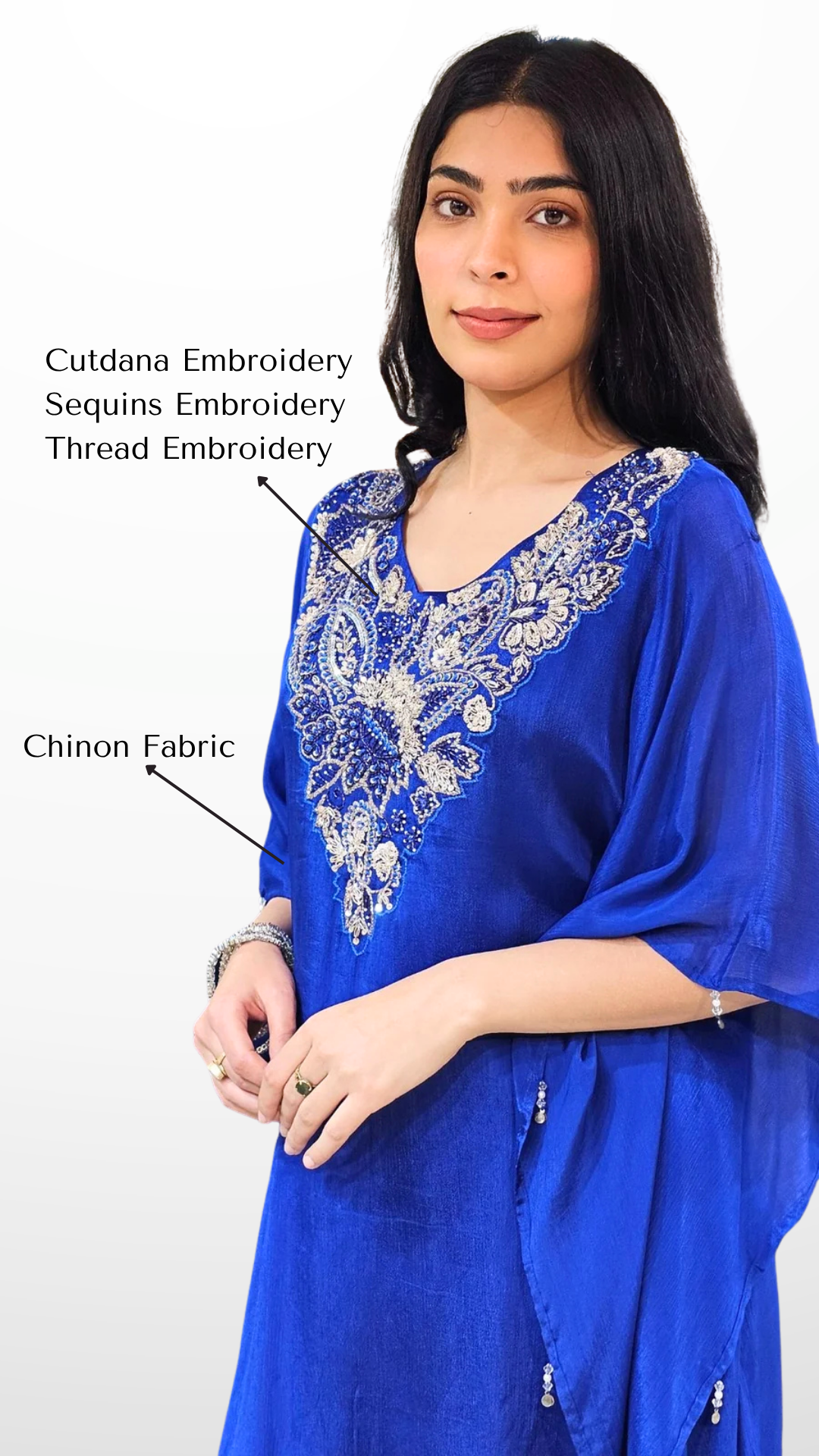 Blue Chinon Indowestern Kaaftan and Bottom with Cutdana,Sequins and Thread Work