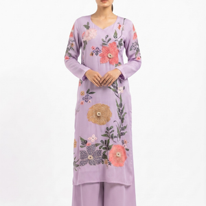 Lavender Chinon Indo Western with Cutdana, Sequins, Pearl and Printed Embroidery 2