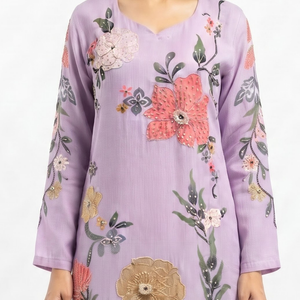 Lavender Chinon Indo Western with Cutdana, Sequins, Pearl and Printed Embroidery 3
