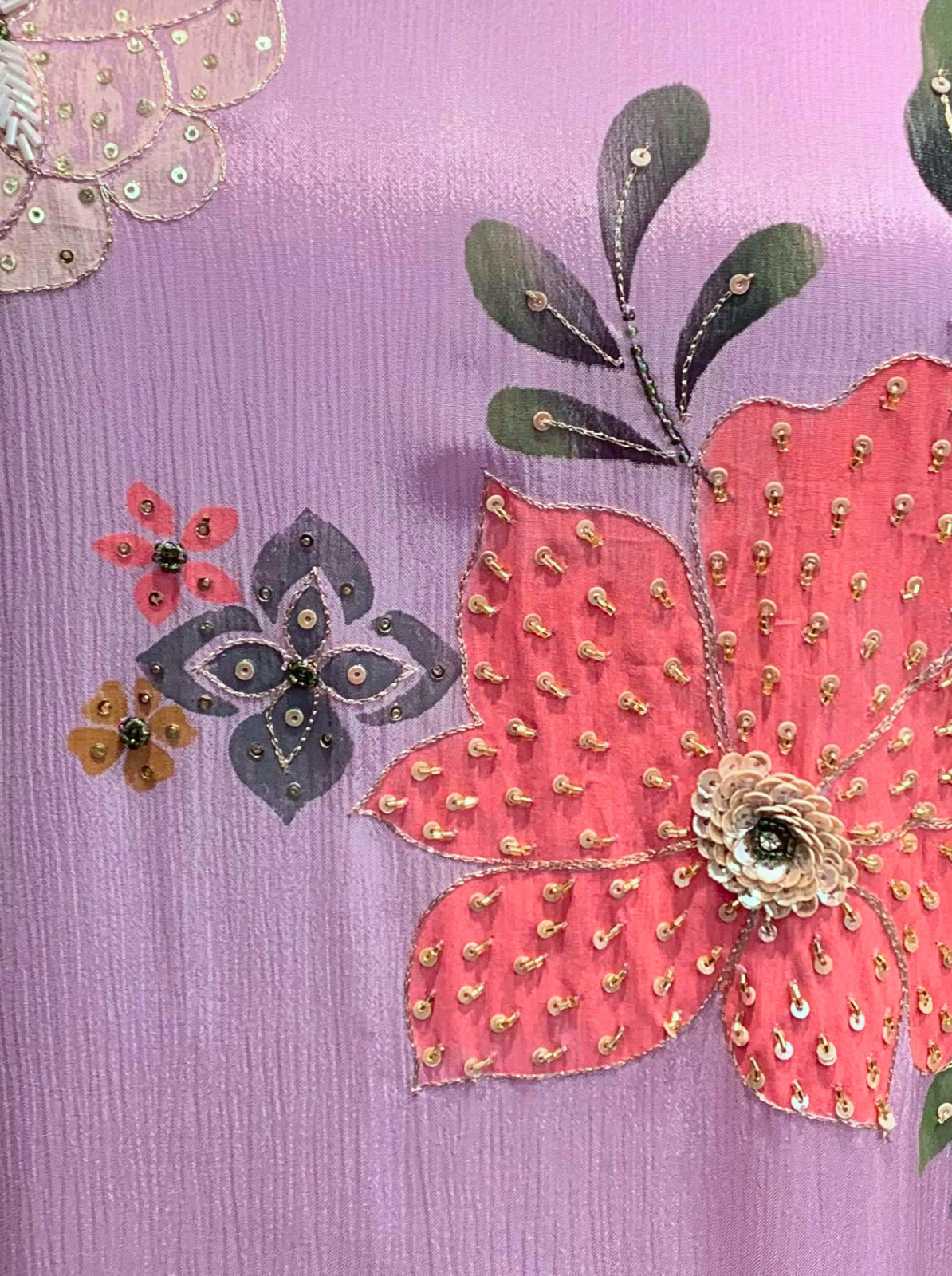 Lavender Chinon Indo Western with Cutdana, Sequins, Pearl and Printed Embroidery 4