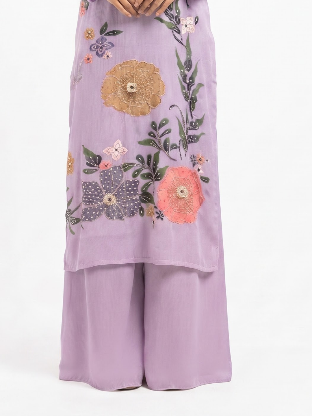 Lavender Chinon Indo Western with Cutdana, Sequins, Pearl and Printed Embroidery 5