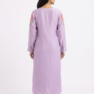 Lavender Chinon Indo Western with Cutdana, Sequins, Pearl and Printed Embroidery 6
