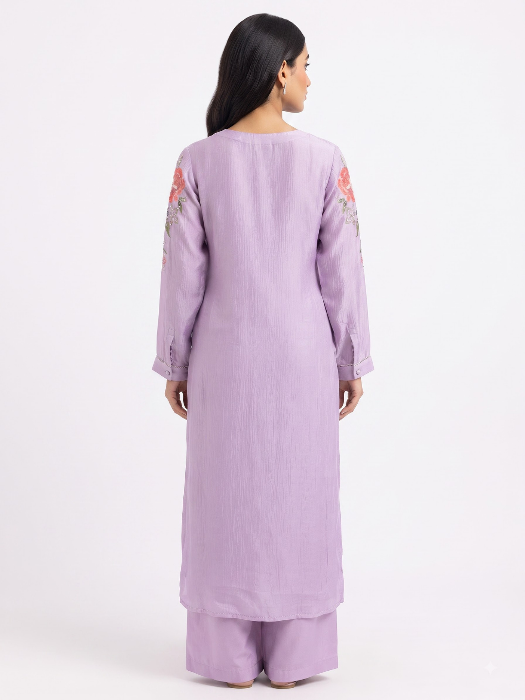 Lavender Chinon Indo Western with Cutdana, Sequins, Pearl and Printed Embroidery 6