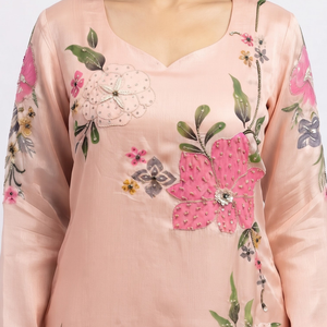 Peach Chinon Indo Western with Cutdana, Sequins, Pearl and Printed Embroidery 3