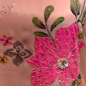 Peach Chinon Indo Western with Cutdana, Sequins, Pearl and Printed Embroidery 4