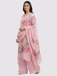 Pink Chinon Indo Western with Cutdana, Sequins, Pearl and Printed Embroidery