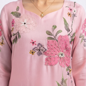 Pink Chinon Indo Western with Cutdana, Sequins, Pearl and Printed Embroidery 3