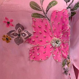 Pink Chinon Indo Western with Cutdana, Sequins, Pearl and Printed Embroidery 4