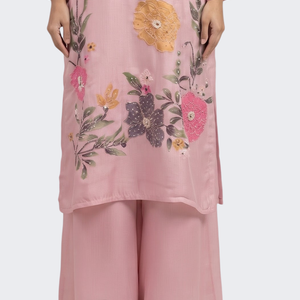 Pink Chinon Indo Western with Cutdana, Sequins, Pearl and Printed Embroidery 5