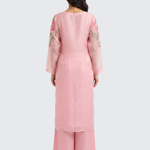 Pink Chinon Indo Western with Cutdana, Sequins, Pearl and Printed Embroidery 6