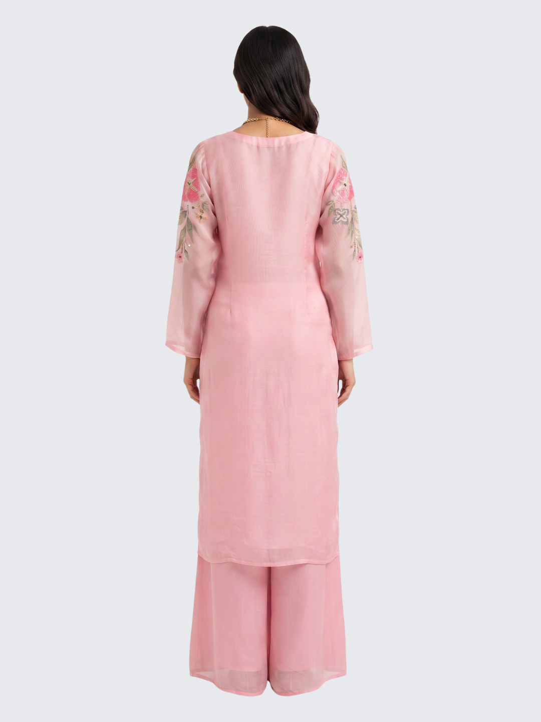 Pink Chinon Indo Western with Cutdana, Sequins, Pearl and Printed Embroidery 6
