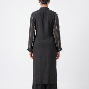 Black Chinon Suit Set with Cutdana, Sequins, Mirror and Pearl Embroidery 1
