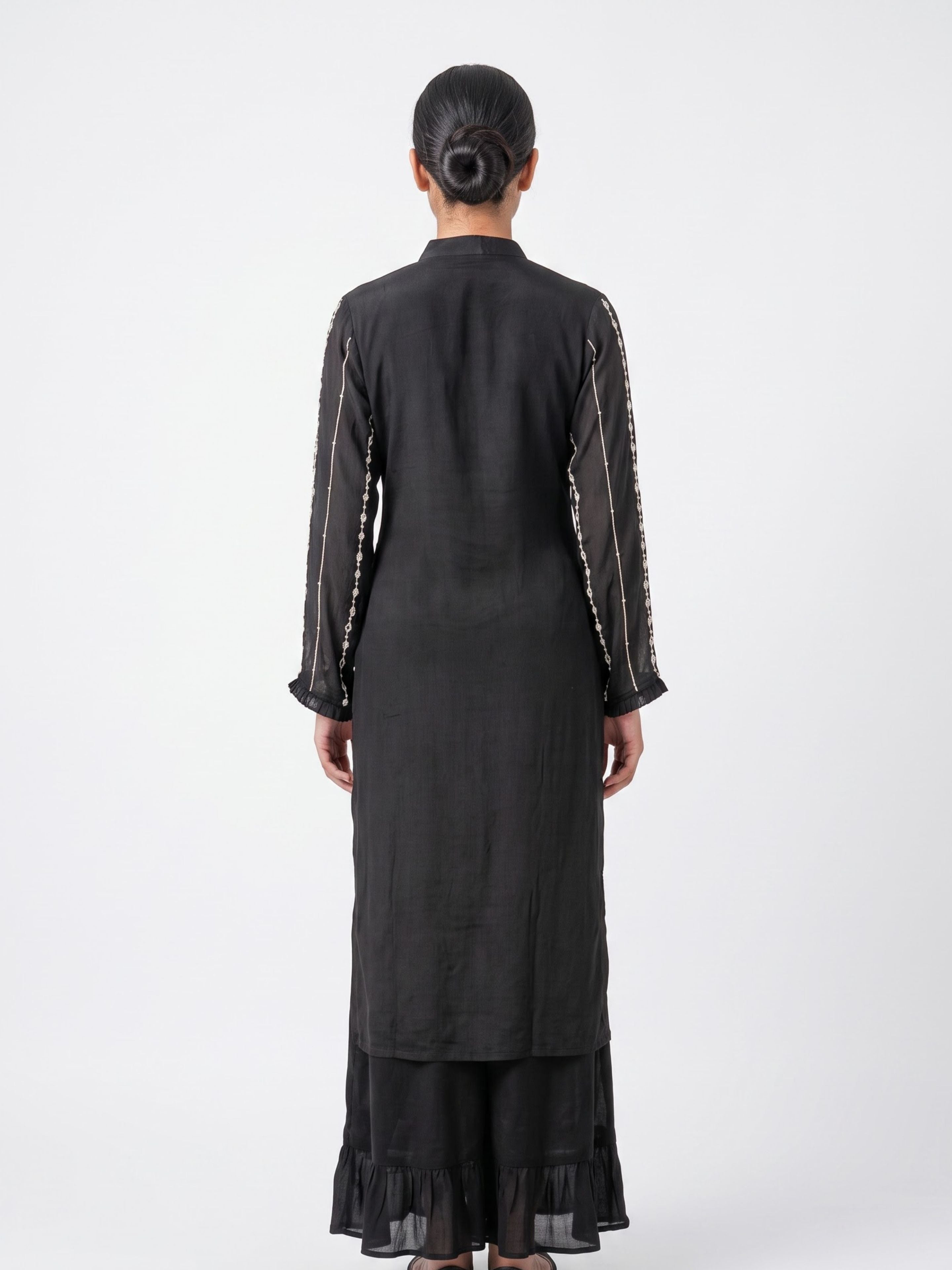 Black Chinon Suit Set with Cutdana, Sequins, Mirror and Pearl Embroidery 1
