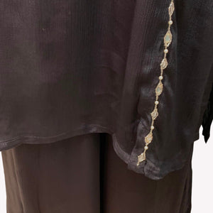 Black Chinon Suit Set with Cutdana, Sequins, Mirror and Pearl Embroidery 4