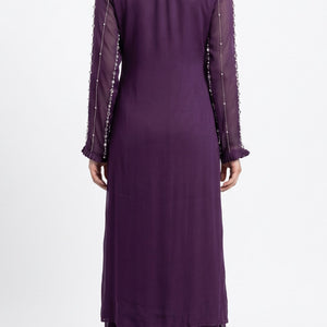 Purple Chinon Suit Set with Cutdana, Sequins, Mirror and Pearl Embroidery 1