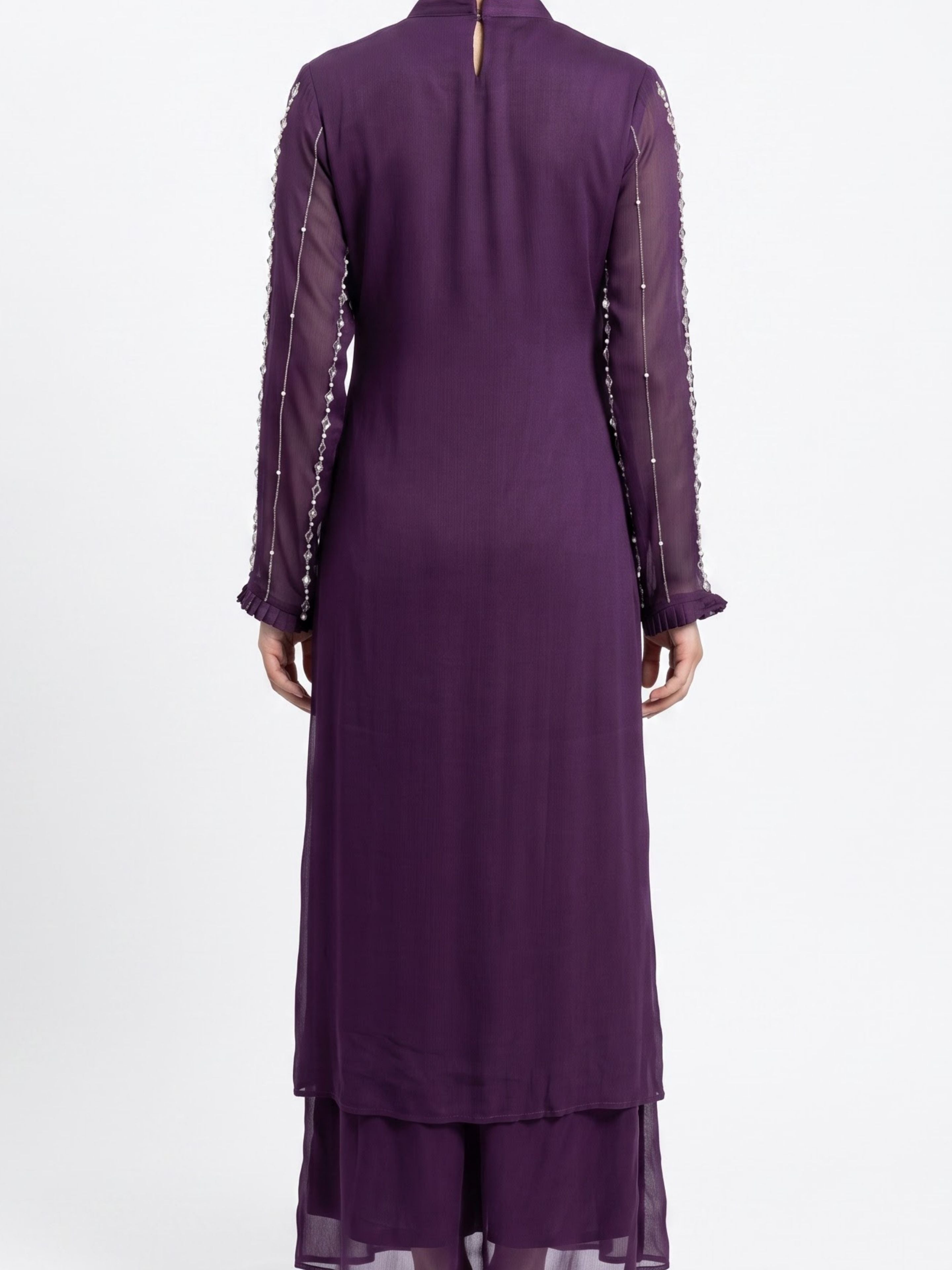 Purple Chinon Suit Set with Cutdana, Sequins, Mirror and Pearl Embroidery 1