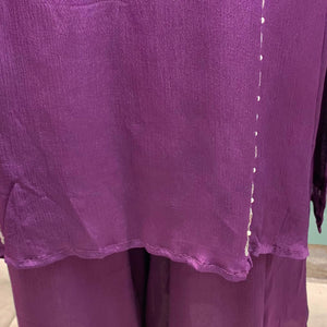 Purple Chinon Suit Set with Cutdana, Sequins, Mirror and Pearl Embroidery 6