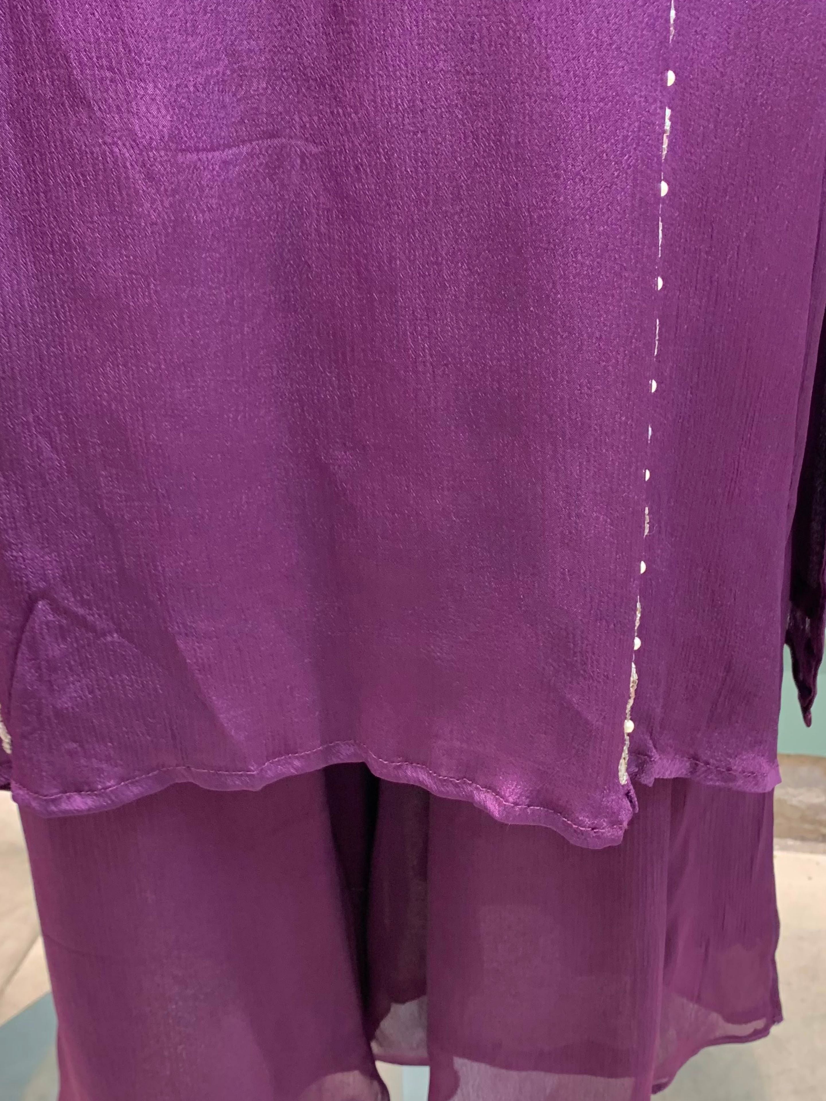 Purple Chinon Suit Set with Cutdana, Sequins, Mirror and Pearl Embroidery 6