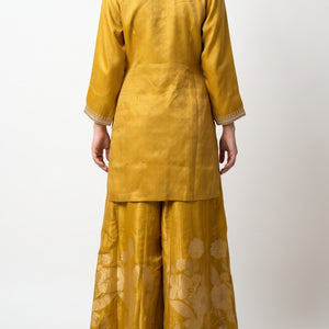 Mustard Brocade Indo Western with Cutdana, Zari and Sequins Embroidery 6