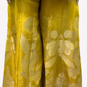 Mustard Brocade Indo Western with Cutdana, Zari and Sequins Embroidery 5