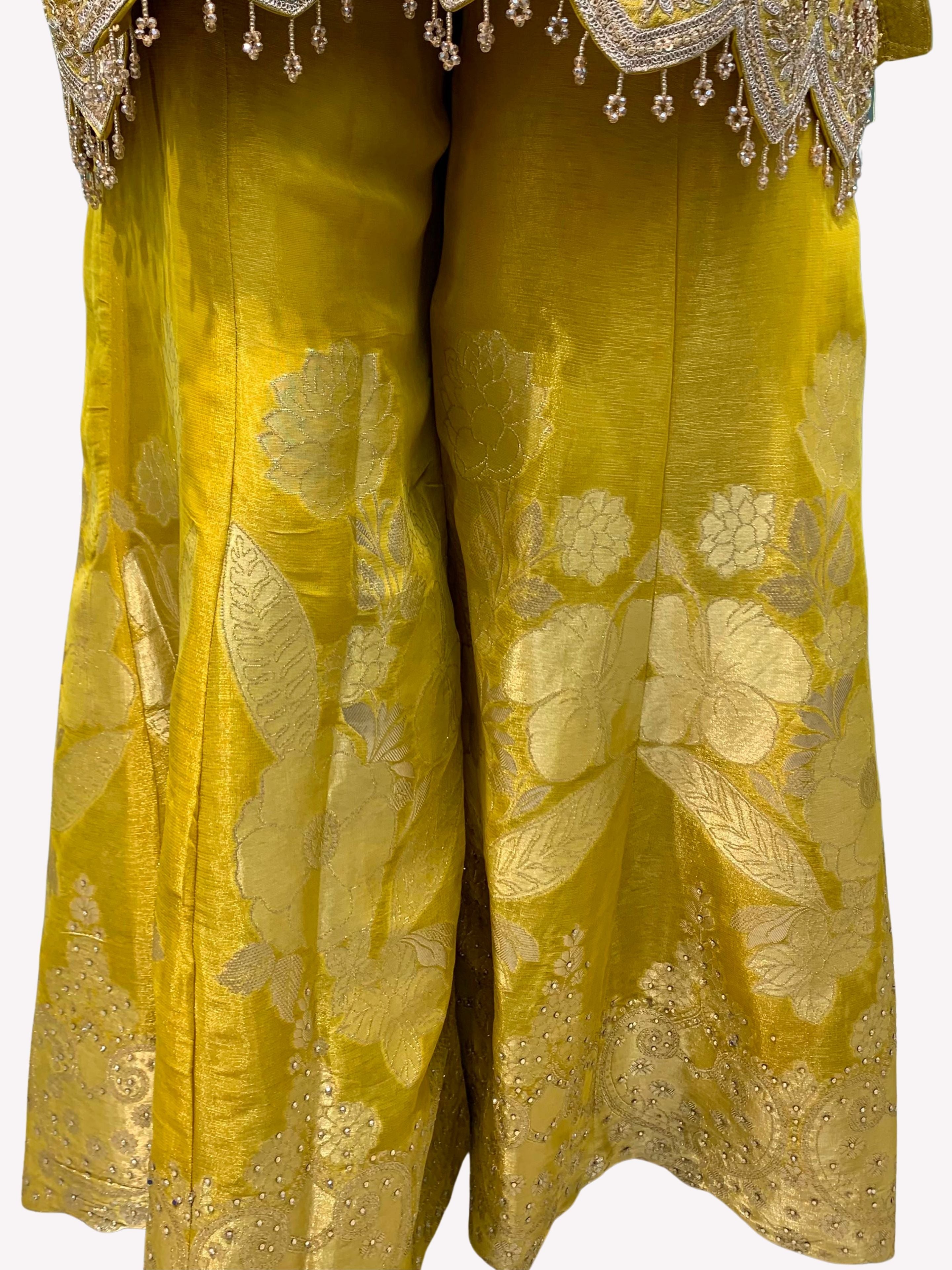 Mustard Brocade Indo Western with Cutdana, Zari and Sequins Embroidery 5