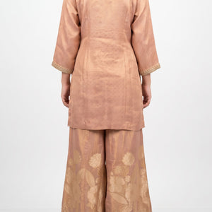 Peach Tissue Indo Western with Cutdana, Zari and Sequins Embroidery 1