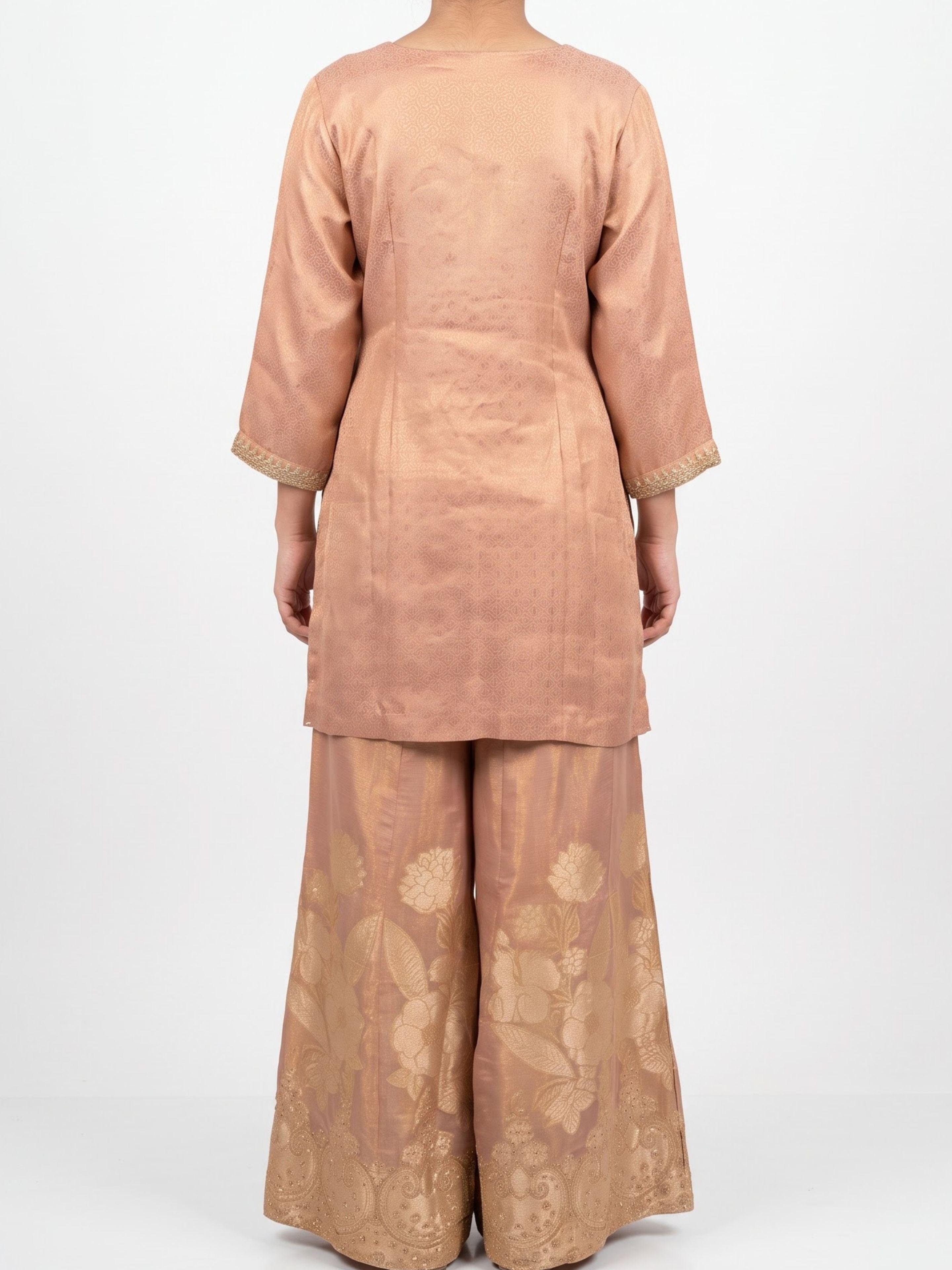 Peach Tissue Indo Western with Cutdana, Zari and Sequins Embroidery 1