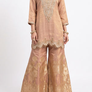 Peach Tissue Indo Western with Cutdana, Zari and Sequins Embroidery 2