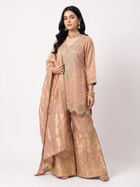Peach Tissue Indo Western with Cutdana, Zari and Sequins Embroidery