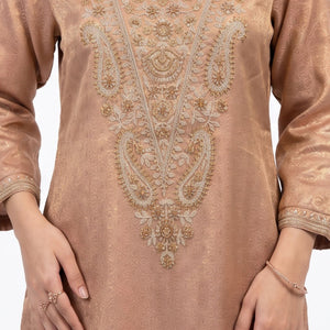 Peach Tissue Indo Western with Cutdana, Zari and Sequins Embroidery 4