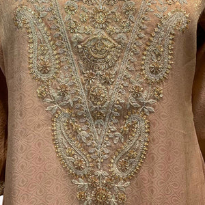 Peach Tissue Indo Western with Cutdana, Zari and Sequins Embroidery 5