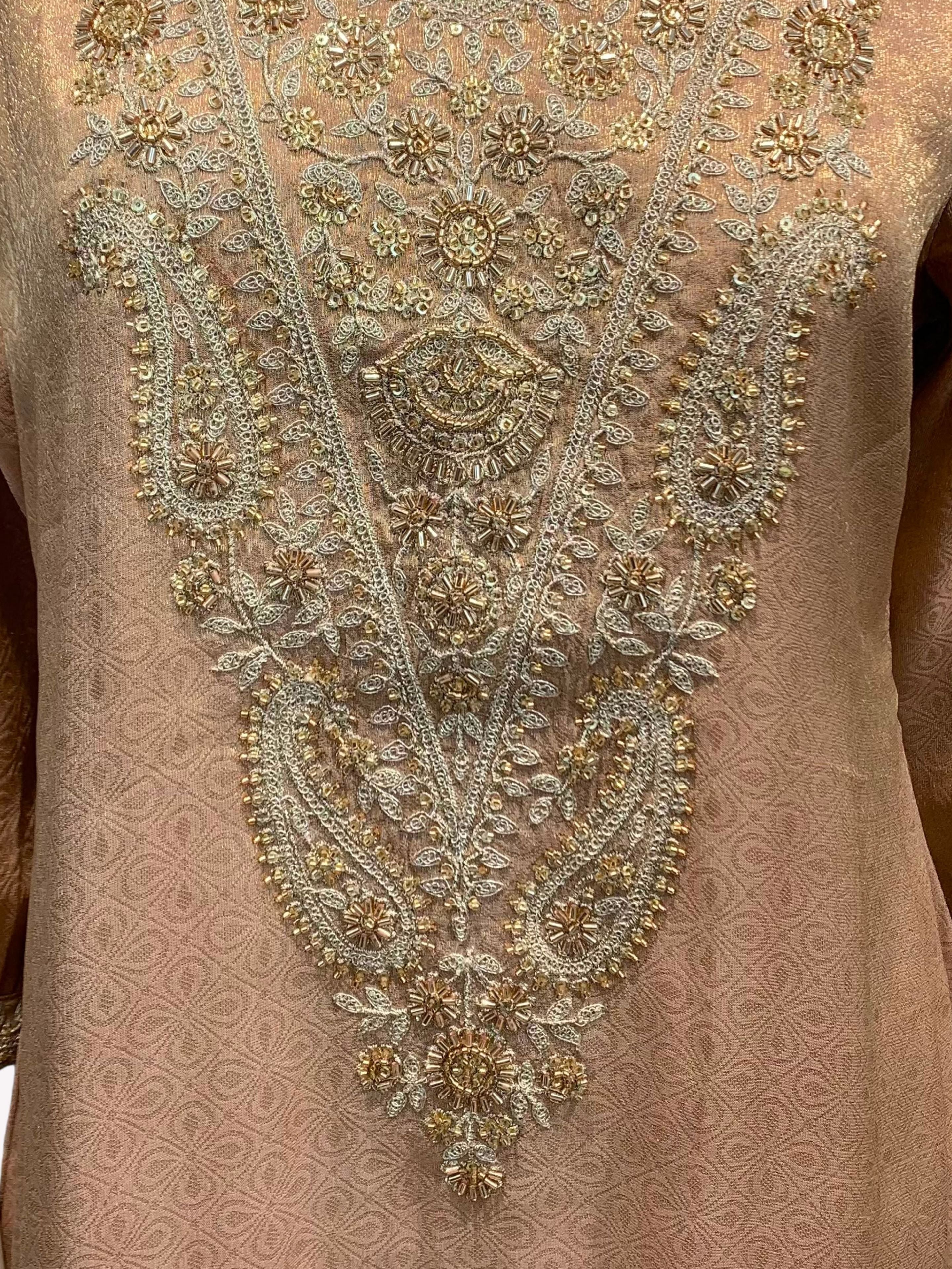 Peach Tissue Indo Western with Cutdana, Zari and Sequins Embroidery 5