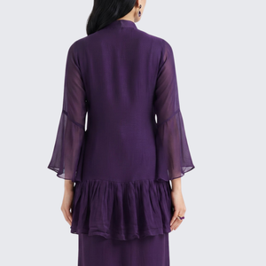 Purple Chinon Peplum Suit Set with Cutdana, Sequins and Pearl Embroidery 5
