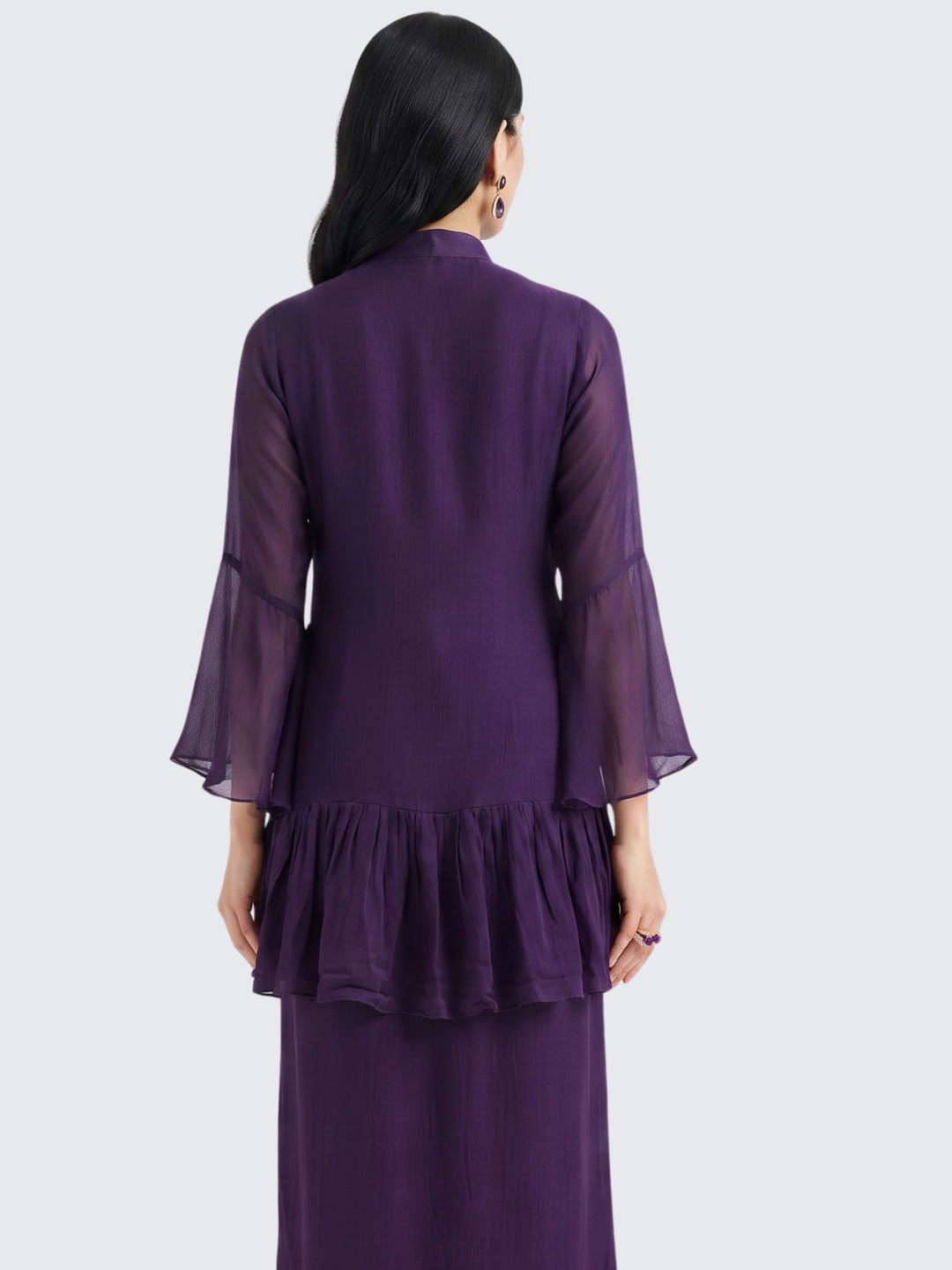 Purple Chinon Peplum Suit Set with Cutdana, Sequins and Pearl Embroidery 5