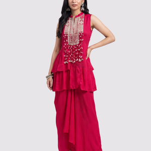 Rani Chinon Peplum Suit Set with Cutdana, Sequins and Pearl Embroidery 1