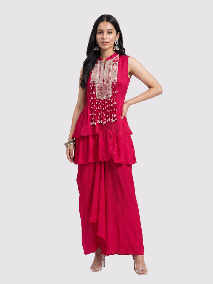 Rani Chinon Peplum Suit Set with Cutdana, Sequins and Pearl Embroidery 1