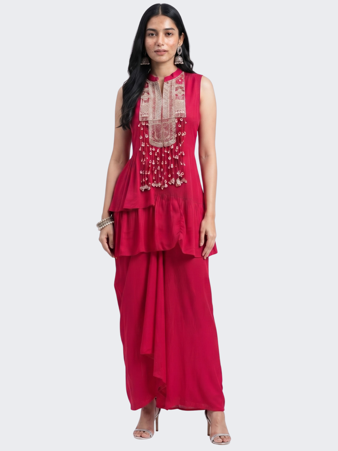 Rani Chinon Peplum Suit Set with Cutdana, Sequins and Pearl Embroidery 2