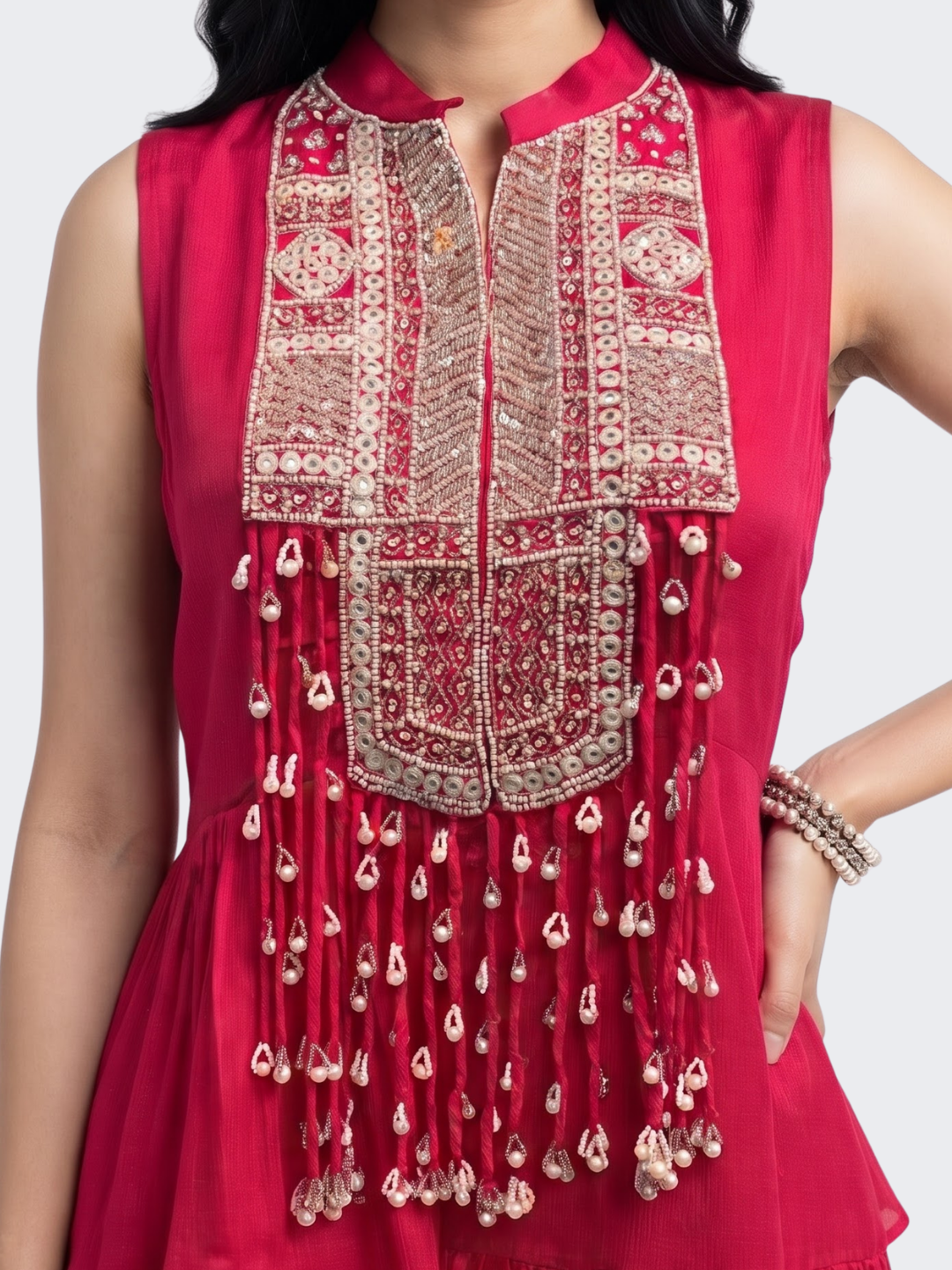 Rani Chinon Peplum Suit Set with Cutdana, Sequins and Pearl Embroidery 3