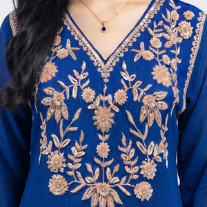 Blue Chinon Palazzo Suit Set with Cutdana and Sequins Embroidery 3