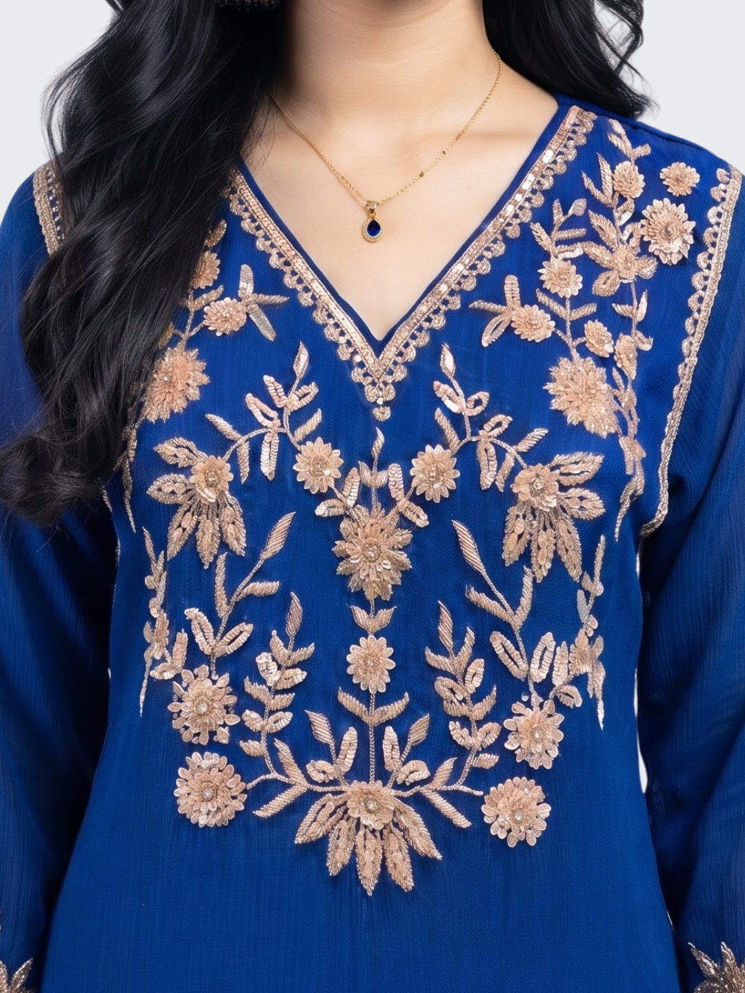Blue Chinon Palazzo Suit Set with Cutdana and Sequins Embroidery 3