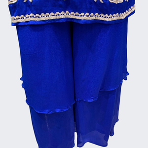 Blue Chinon Palazzo Suit Set with Cutdana and Sequins Embroidery 5
