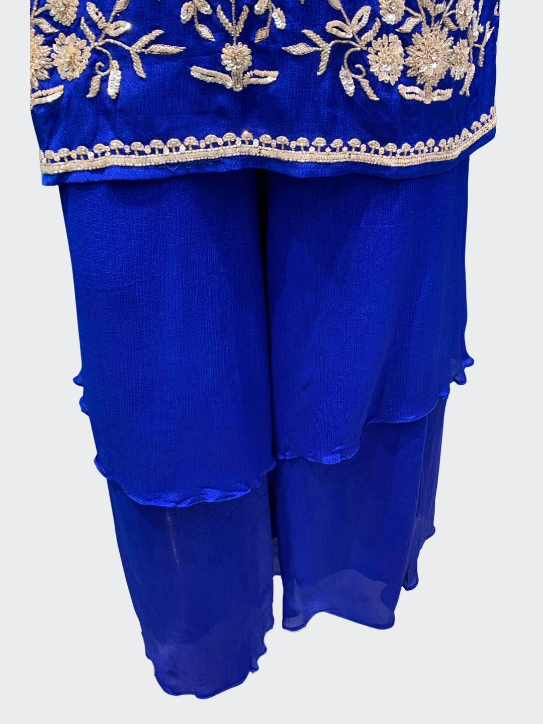 Blue Chinon Palazzo Suit Set with Cutdana and Sequins Embroidery 5