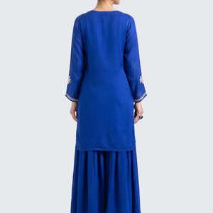 Blue Chinon Palazzo Suit Set with Cutdana and Sequins Embroidery 6